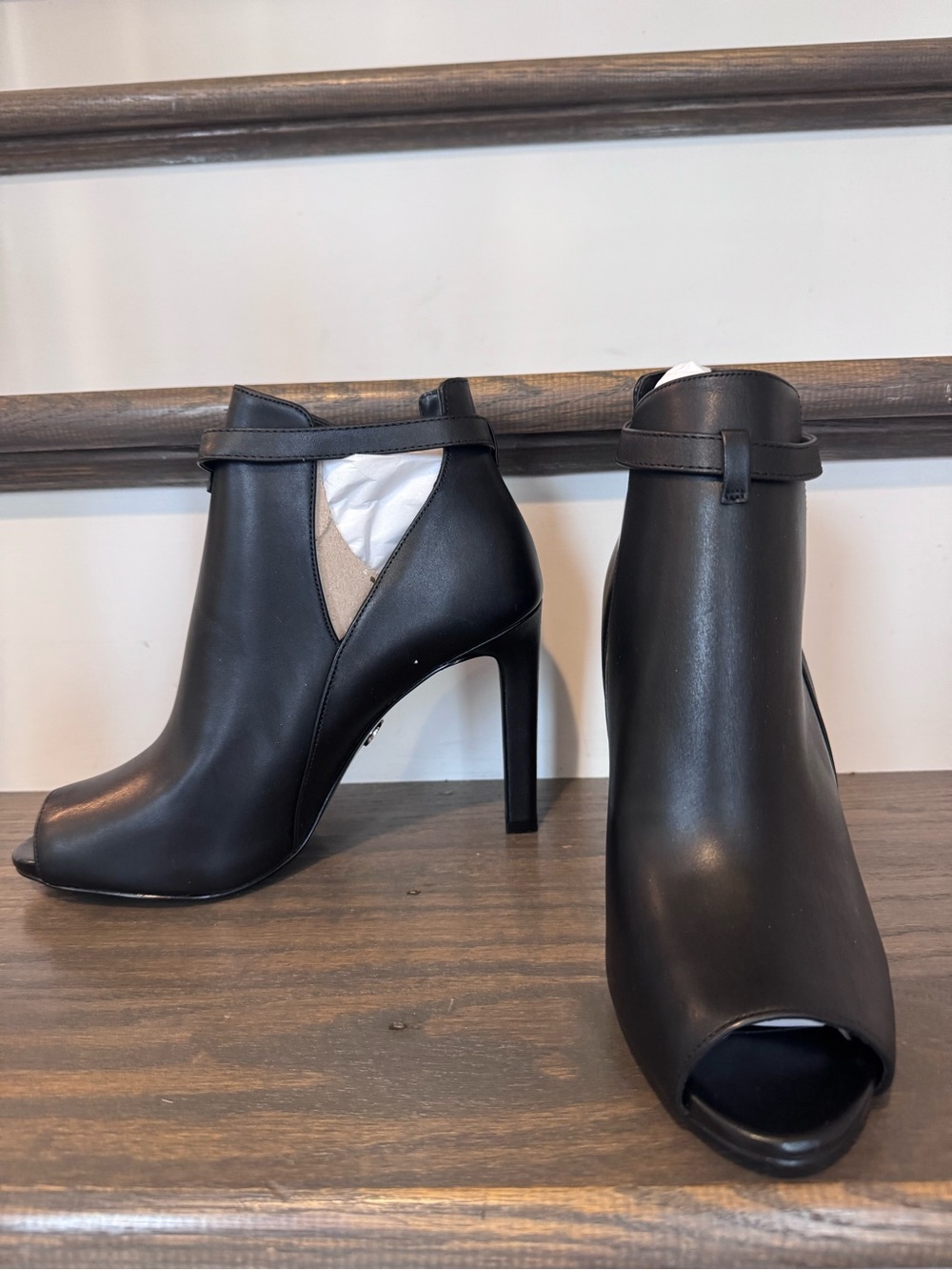 MICHAEL Michael Kors Black Peep-Toe Leather Ankle Booties with Side Cutout